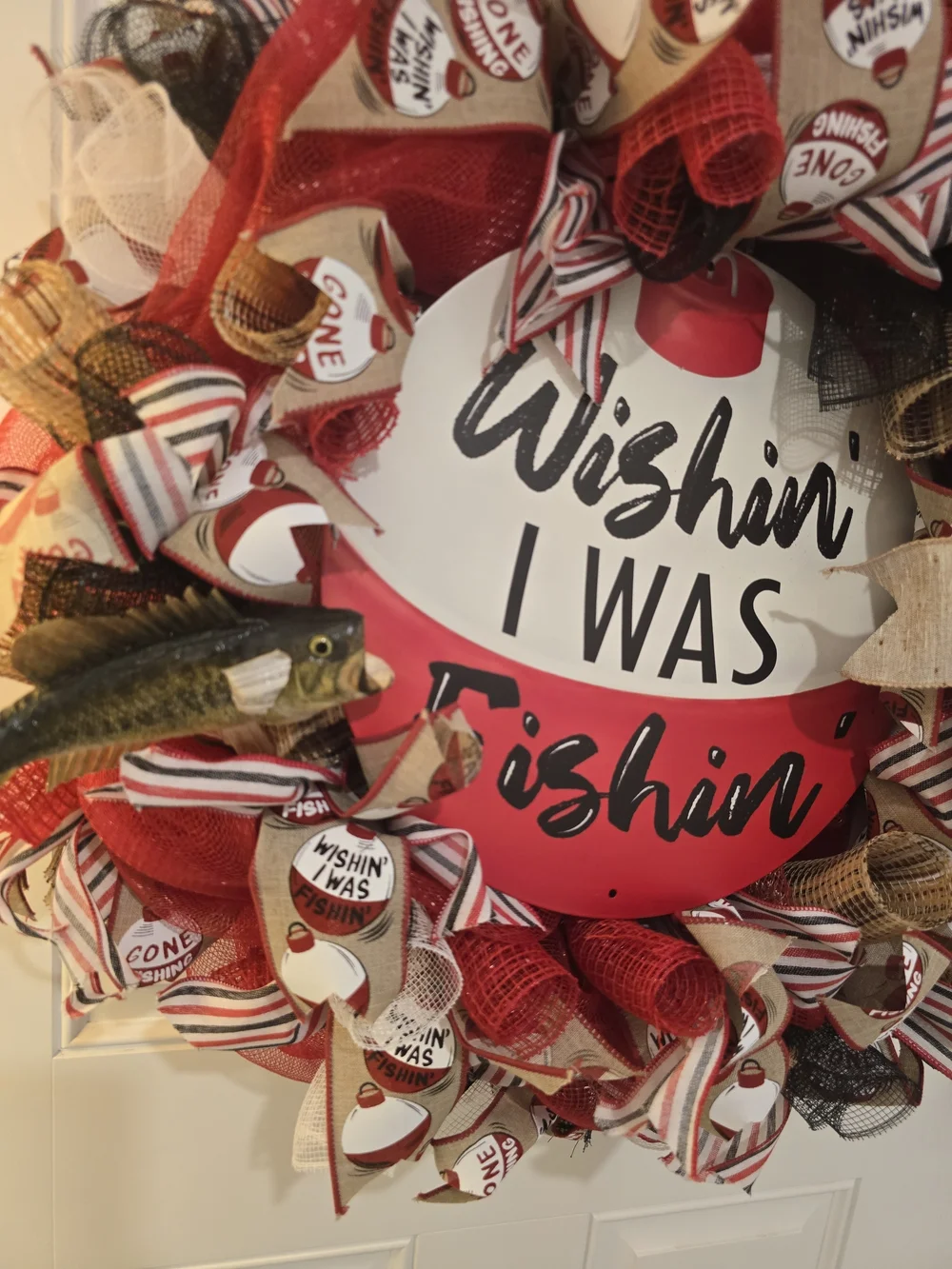 Wishin I Was Fishin Red Decorative Holiday Wreath
